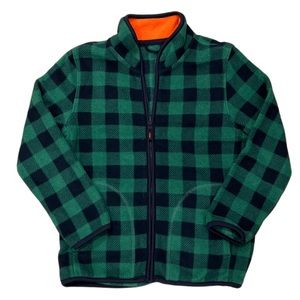 Like New Uniqlo Boys Green Plaid and Orange Fleece Jacket size 120cm (5-6)